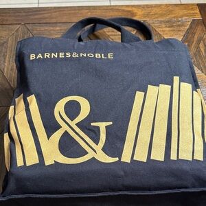 Barnes & Noble Black Organic Cotton Canvas Tote Bag Metallic Gold Logo